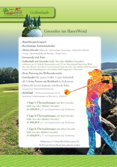 Bei uns bekommen Sie 50% aufs Greenfee Golf im BayerWoid