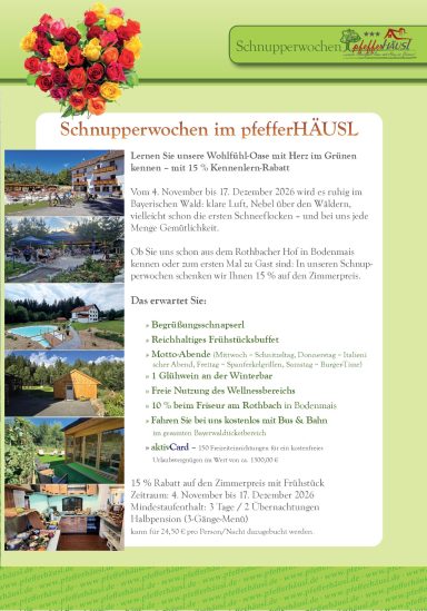 Lernen Sie das pfefferHÄUSL kennen 15 % Schnupperwochen